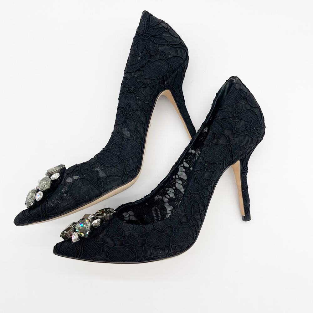 Dolce & Gabbana Bellucci Black Lace Crystal Brooch Pointed Toe Pumps Heels IT 36 - Picture 4 of 10